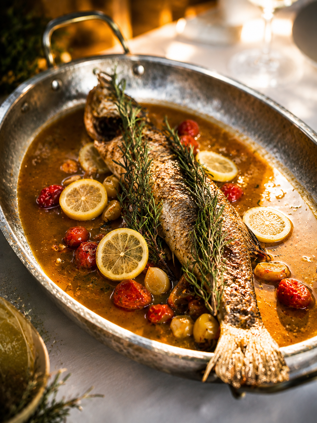 Azzurro Signature Whole Baked Branzino with Lemon and Herbs
